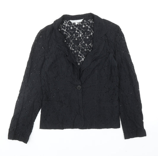 Red Herring Womens Black Floral Jacket Blazer Size 10 Button
