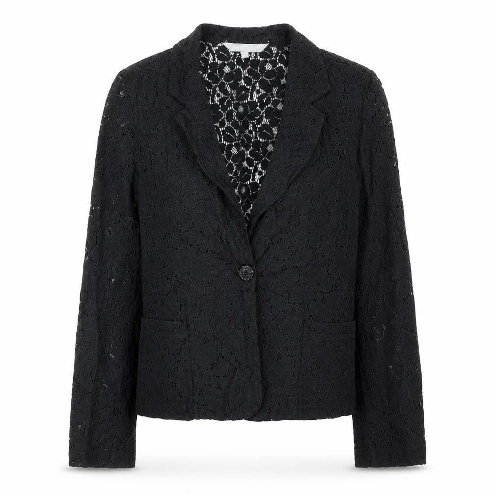 Red Herring Womens Black Floral Jacket Blazer Size 10 Button