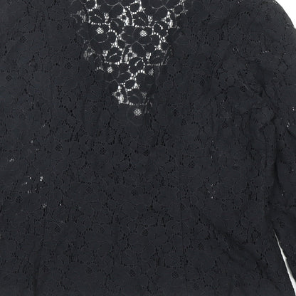 Red Herring Womens Black Floral Jacket Blazer Size 10 Button