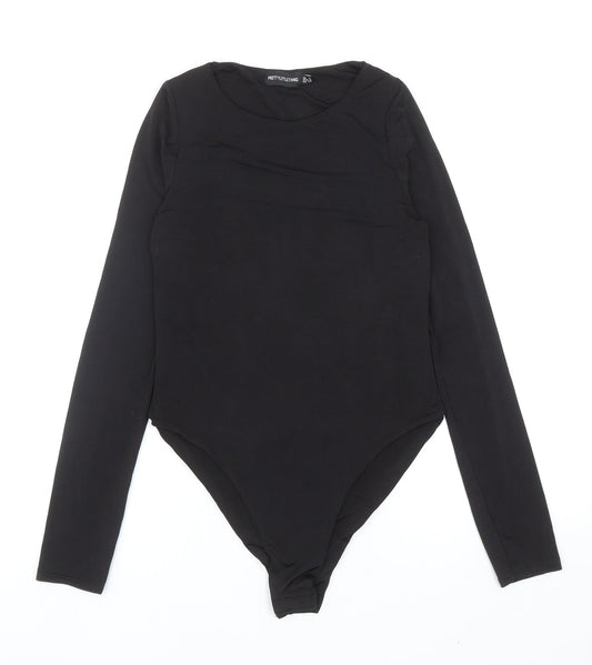 PRETTYLITTLETHING Womens Black Polyester Bodysuit One-Piece Size 8 L11 in Snap