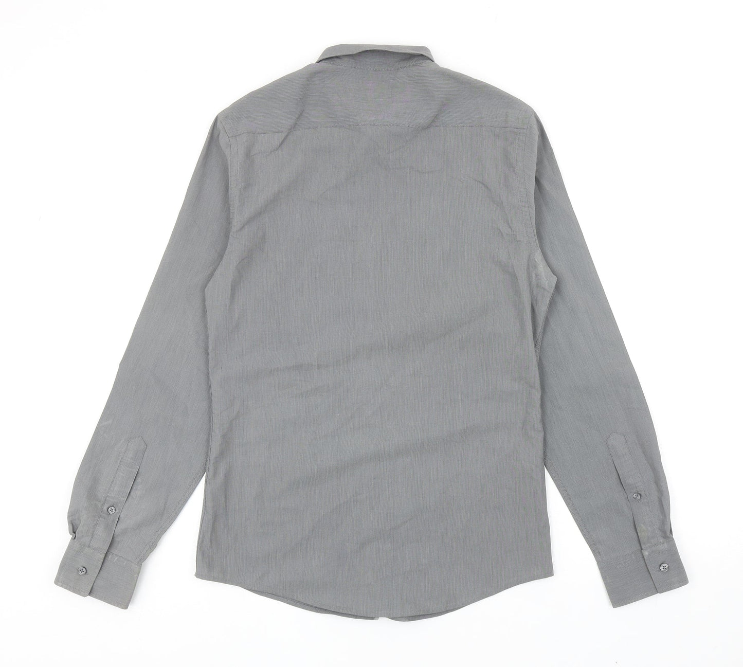 River Island Mens Grey Cotton Button-Up Size S Collared Button