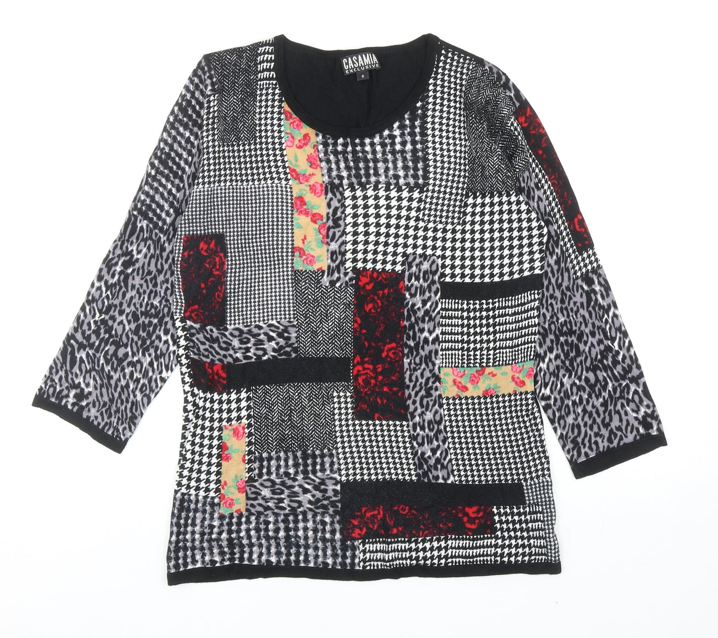 Casamia Womens Multicoloured Round Neck Geometric Viscose Pullover Jumper Size S