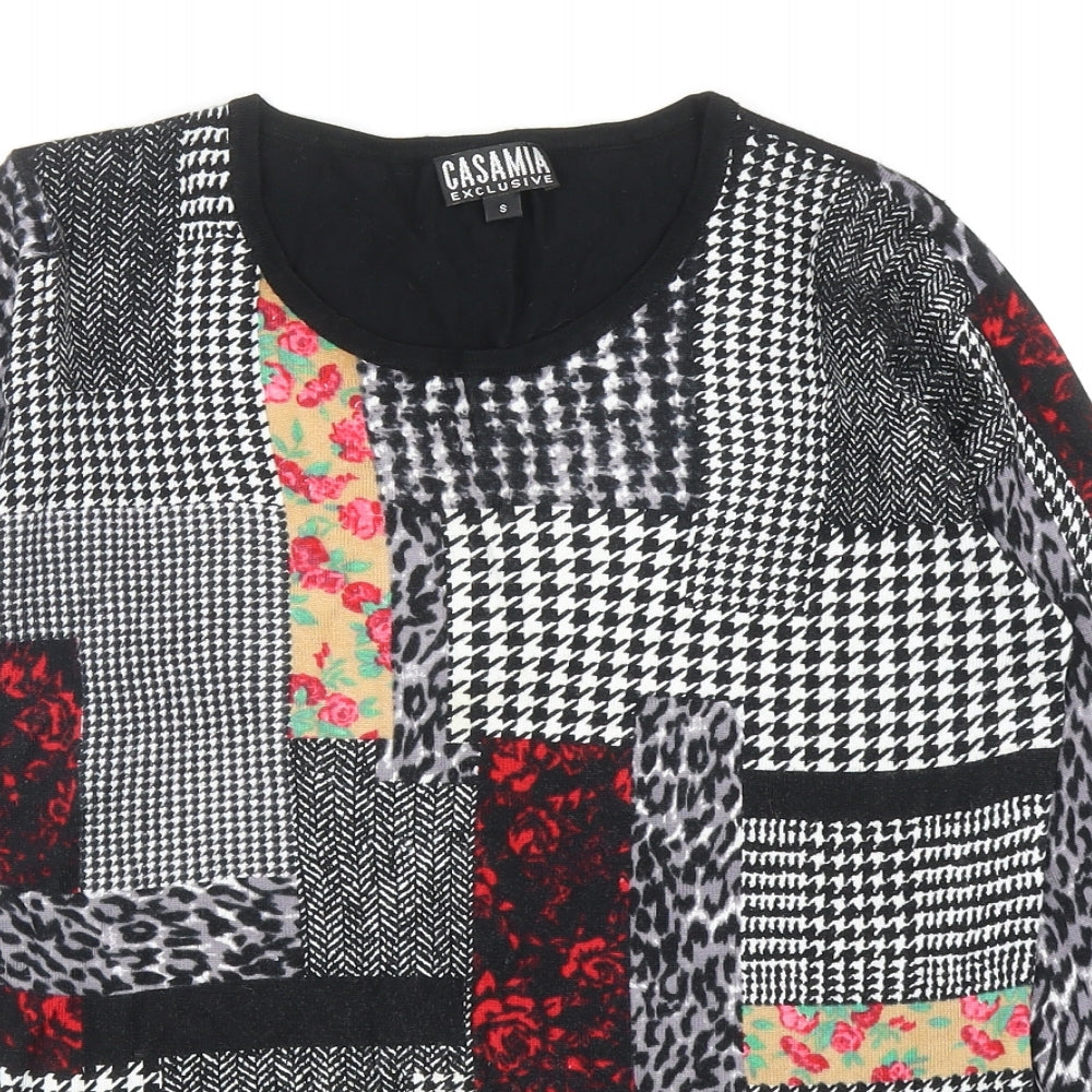 Casamia Womens Multicoloured Round Neck Geometric Viscose Pullover Jumper Size S