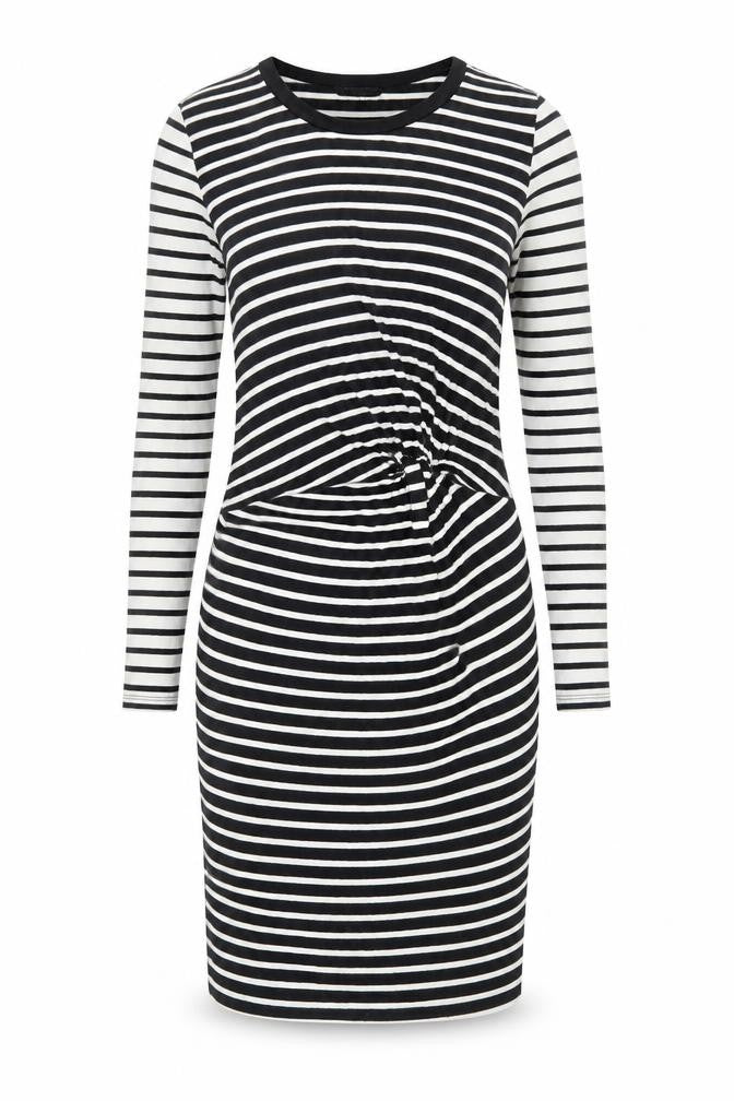 Topshop Womens Black Striped Cotton Bodycon Size 6 Round Neck Pullover - Twist Detail