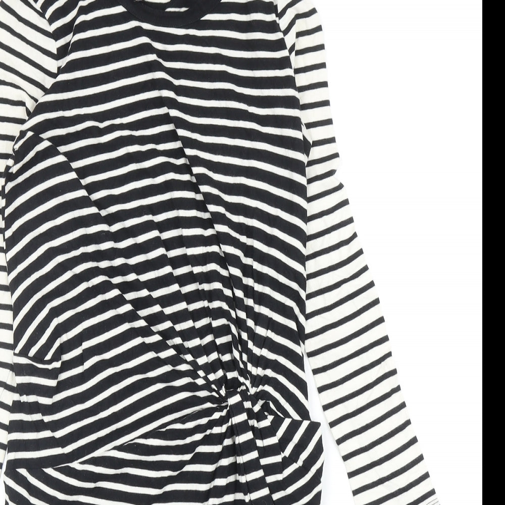 Topshop Womens Black Striped Cotton Bodycon Size 6 Round Neck Pullover - Twist Detail