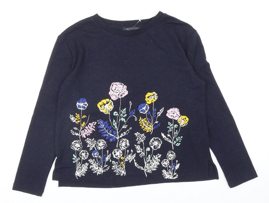 Marks and Spencer Womens Blue Floral Polyester Pullover Sweatshirt Size 10 Pullover
