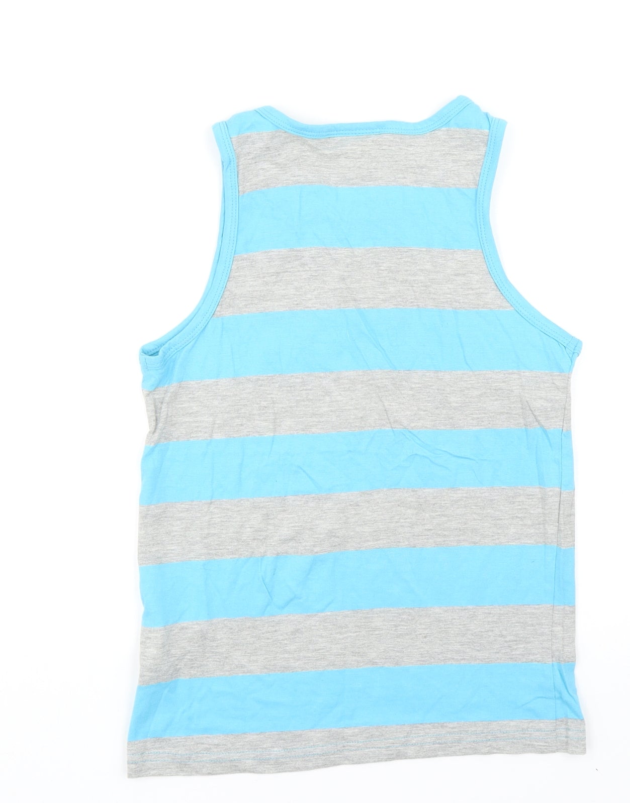 Lee Cooper Boys Blue Striped Cotton Basic Tank Size 11-12 Years Scoop Neck Pullover