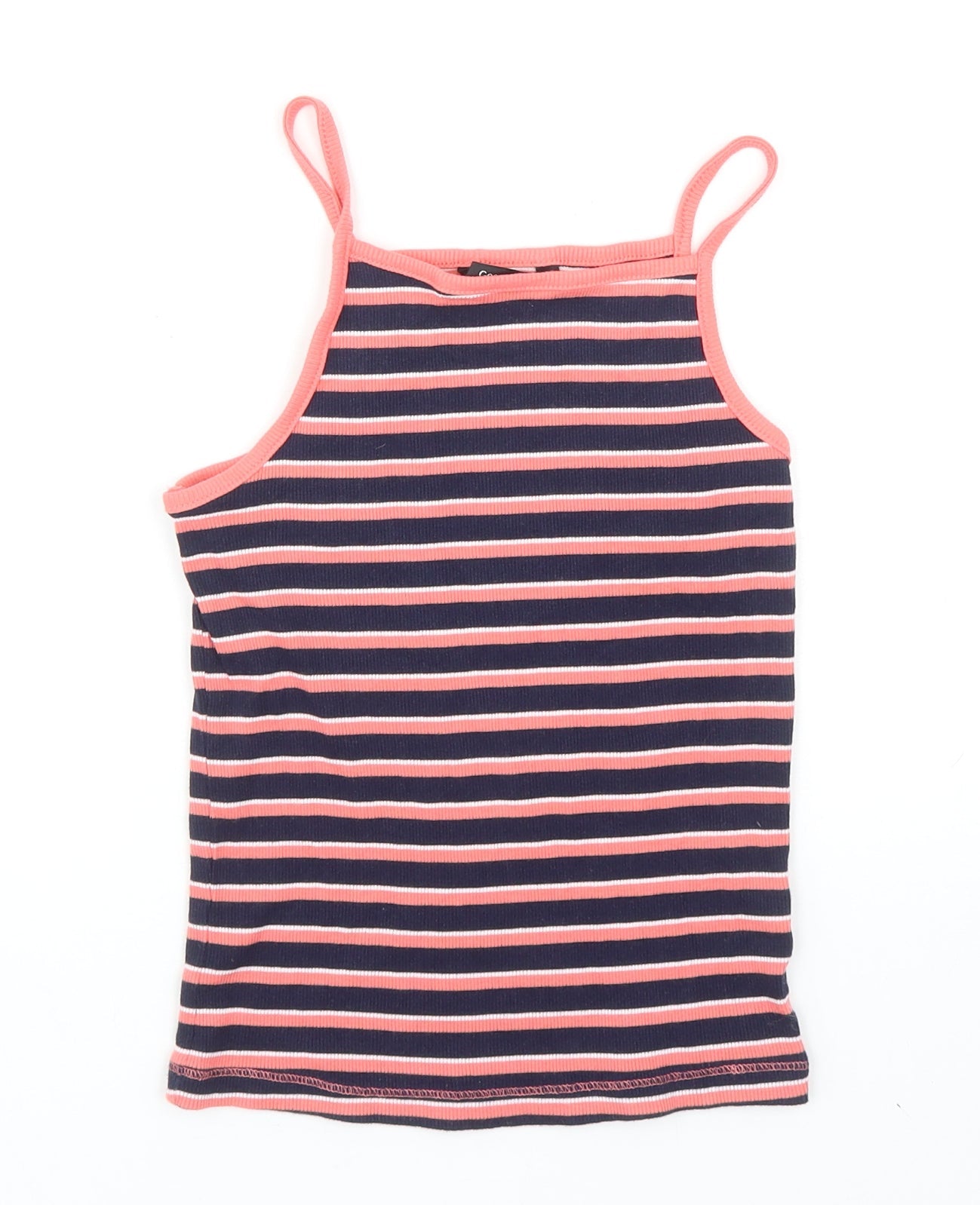George Girls Multicoloured Striped Cotton Basic Tank Size 7-8 Years Square Neck Pullover
