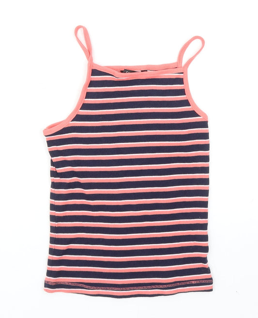George Girls Multicoloured Striped Cotton Basic Tank Size 7-8 Years Square Neck Pullover