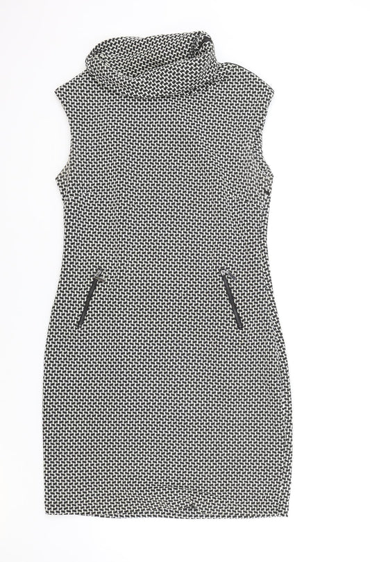 Sabrina Diamanti Womens White Geometric Cotton A-Line Size XL Roll Neck Zip