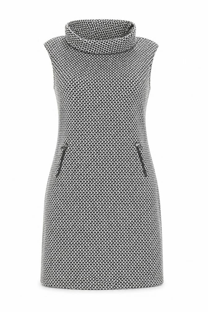Sabrina Diamanti Womens White Geometric Cotton A-Line Size XL Roll Neck Zip