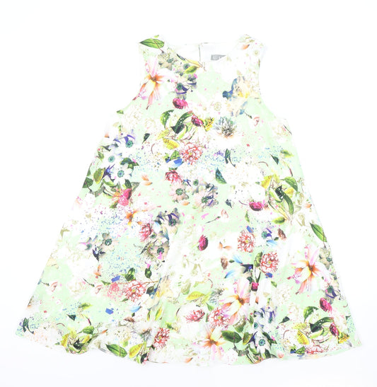 Love Womens Green Floral Polyester Fit & Flare Size S Boat Neck Button