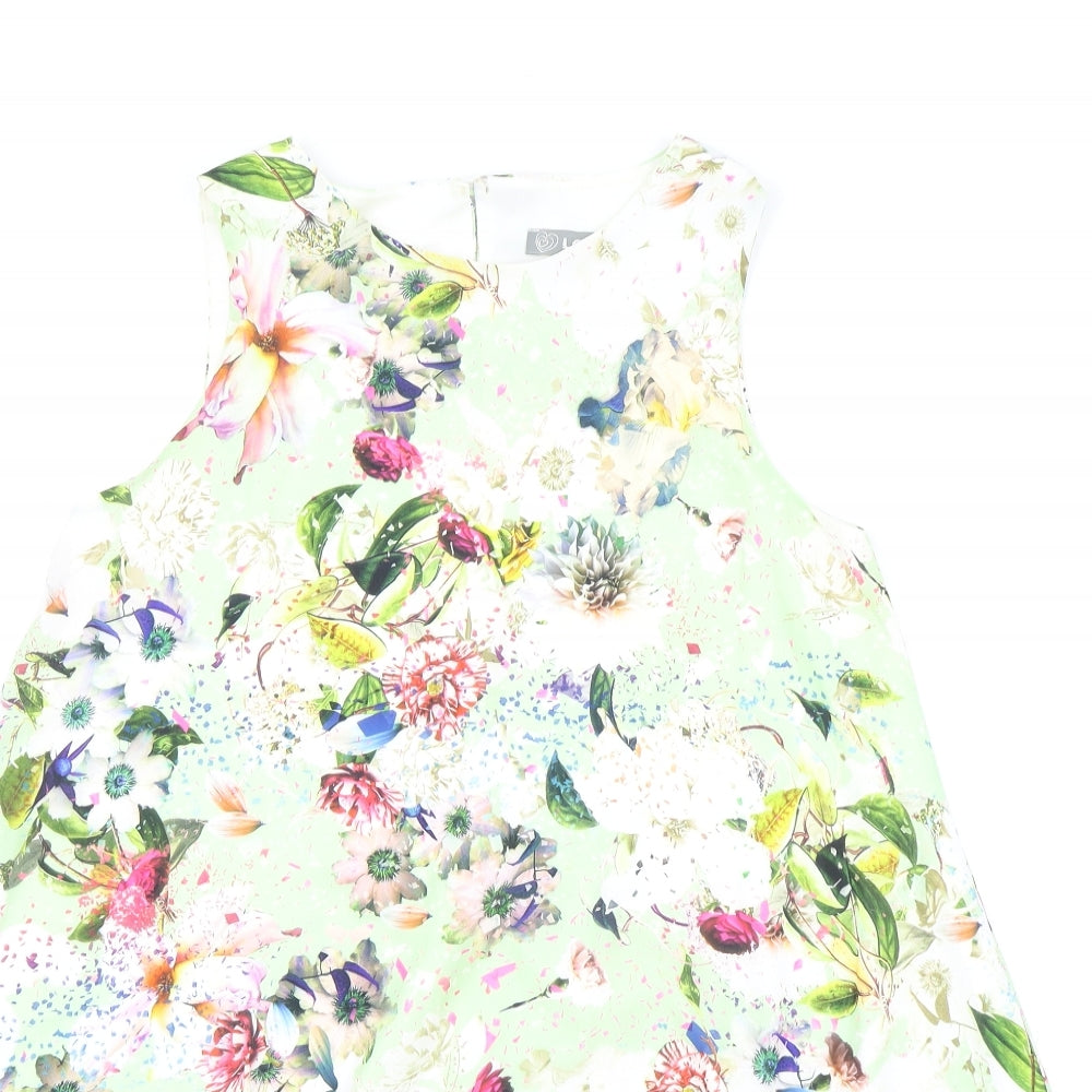 Love Womens Green Floral Polyester Fit & Flare Size S Boat Neck Button