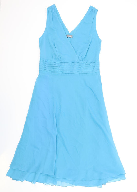 South Womens Blue Polyester Fit & Flare Size 10 V-Neck Zip