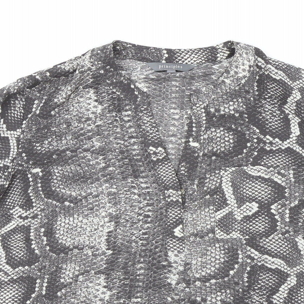 Principles Womens Grey Animal Print Polyester Basic Blouse Size 12 V-Neck - Snake Print