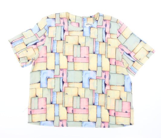 Modern Essentials Womens Multicoloured Geometric Polyester Tunic Blouse Size L Round Neck