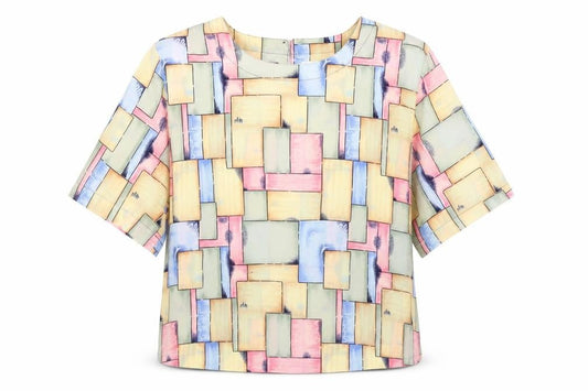Modern Essentials Womens Multicoloured Geometric Polyester Tunic Blouse Size L Round Neck
