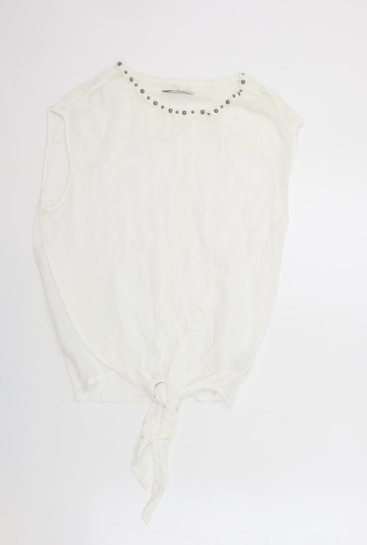 NEXT Womens White Viscose Basic Blouse Size 12 Boat Neck