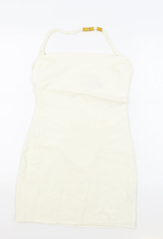 Zara Womens White Viscose Mini Size 10 Square Neck Zip
