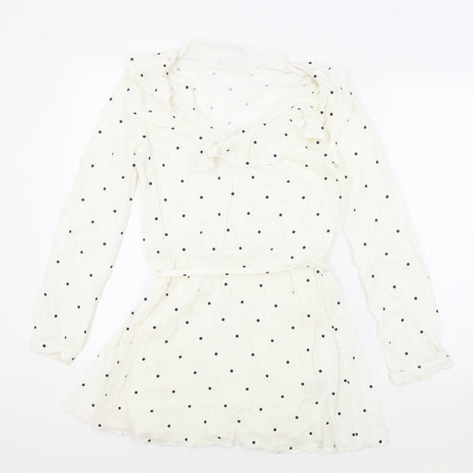 Society Amuse Womens White Polka Dot Viscose Fit & Flare Size S Boat Neck Pullover