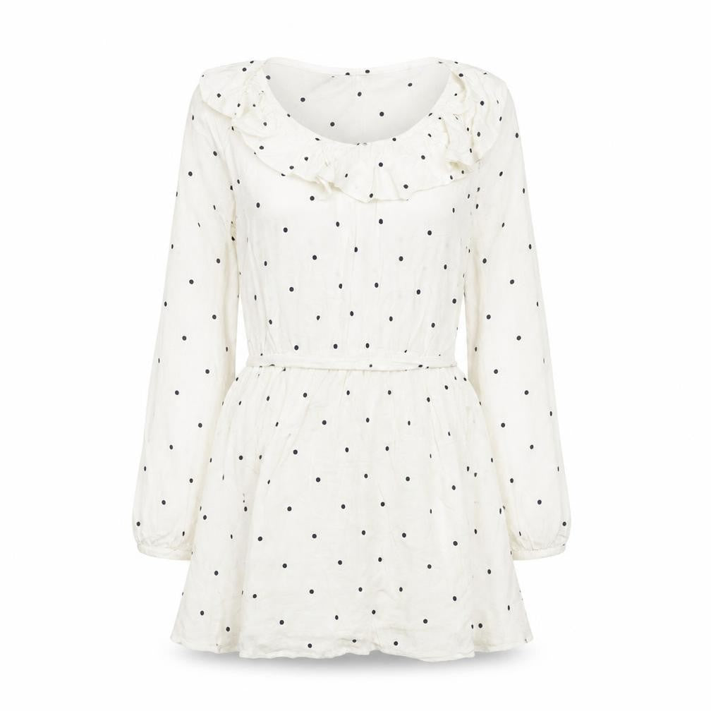 Society Amuse Womens White Polka Dot Viscose Fit & Flare Size S Boat Neck Pullover