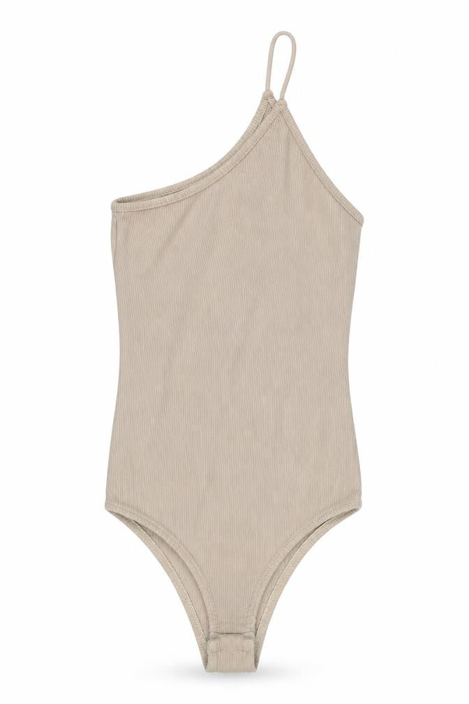 Trendyol Womens Beige Polyester Bodysuit One-Piece Size S Snap - Ribbed