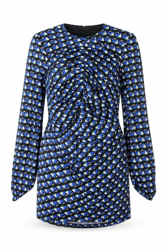 Zara Womens Blue Geometric Polyester Mini Size S Scoop Neck Zip