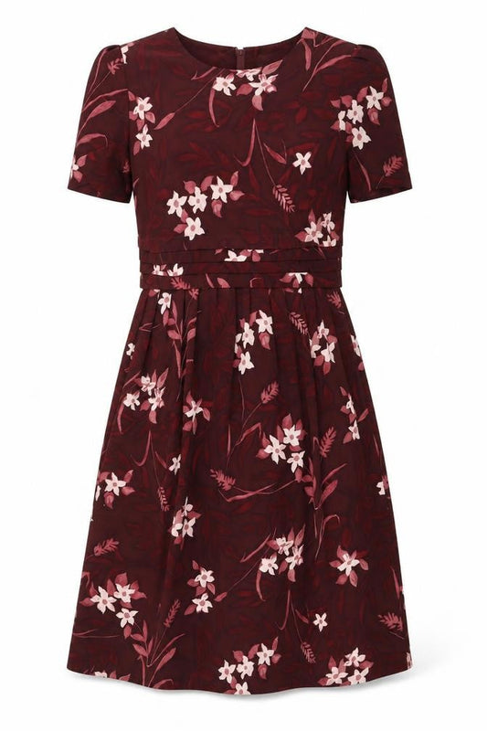 Kathie Lee Collection Womens Red Floral Polyester Fit & Flare Size 8 Round Neck Zip - Shoulder Pads