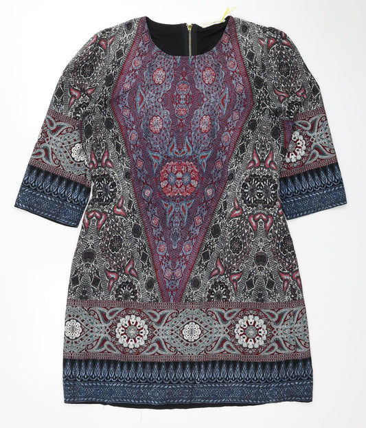 Bow & Arrow Womens Multicoloured Geometric Polyester A-Line Size L Scoop Neck Zip