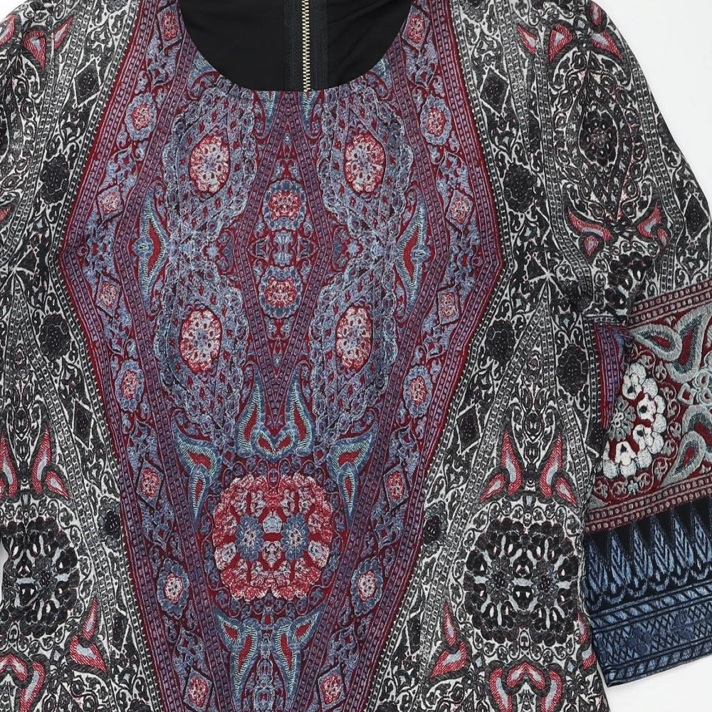 Bow & Arrow Womens Multicoloured Geometric Polyester A-Line Size L Scoop Neck Zip