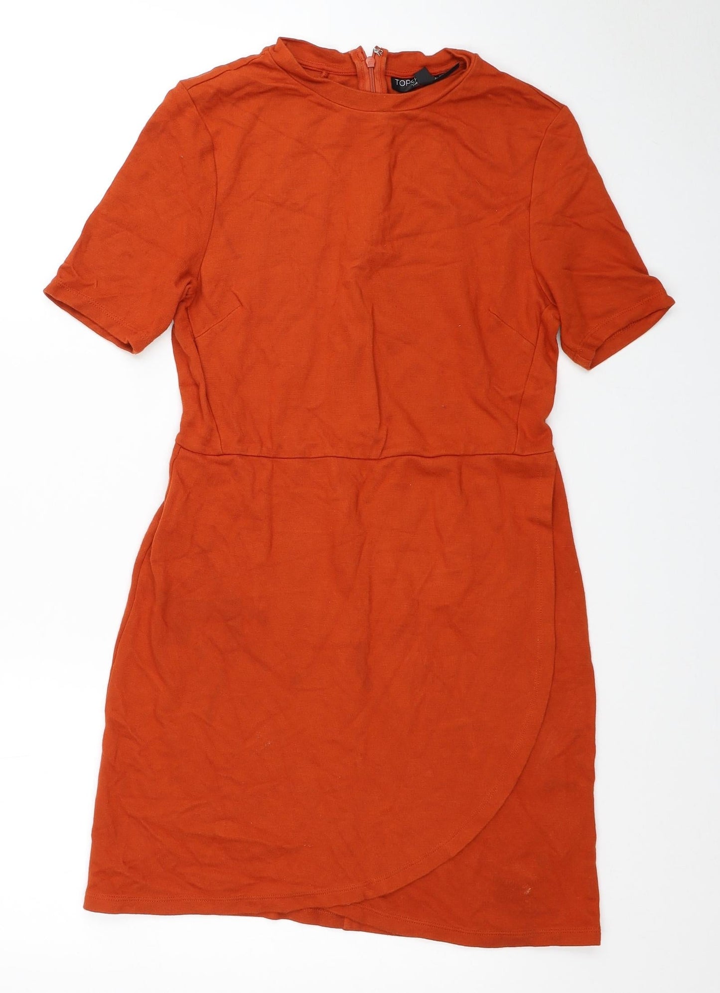 Topshop Womens Orange Viscose A-Line Size 10 Round Neck Zip