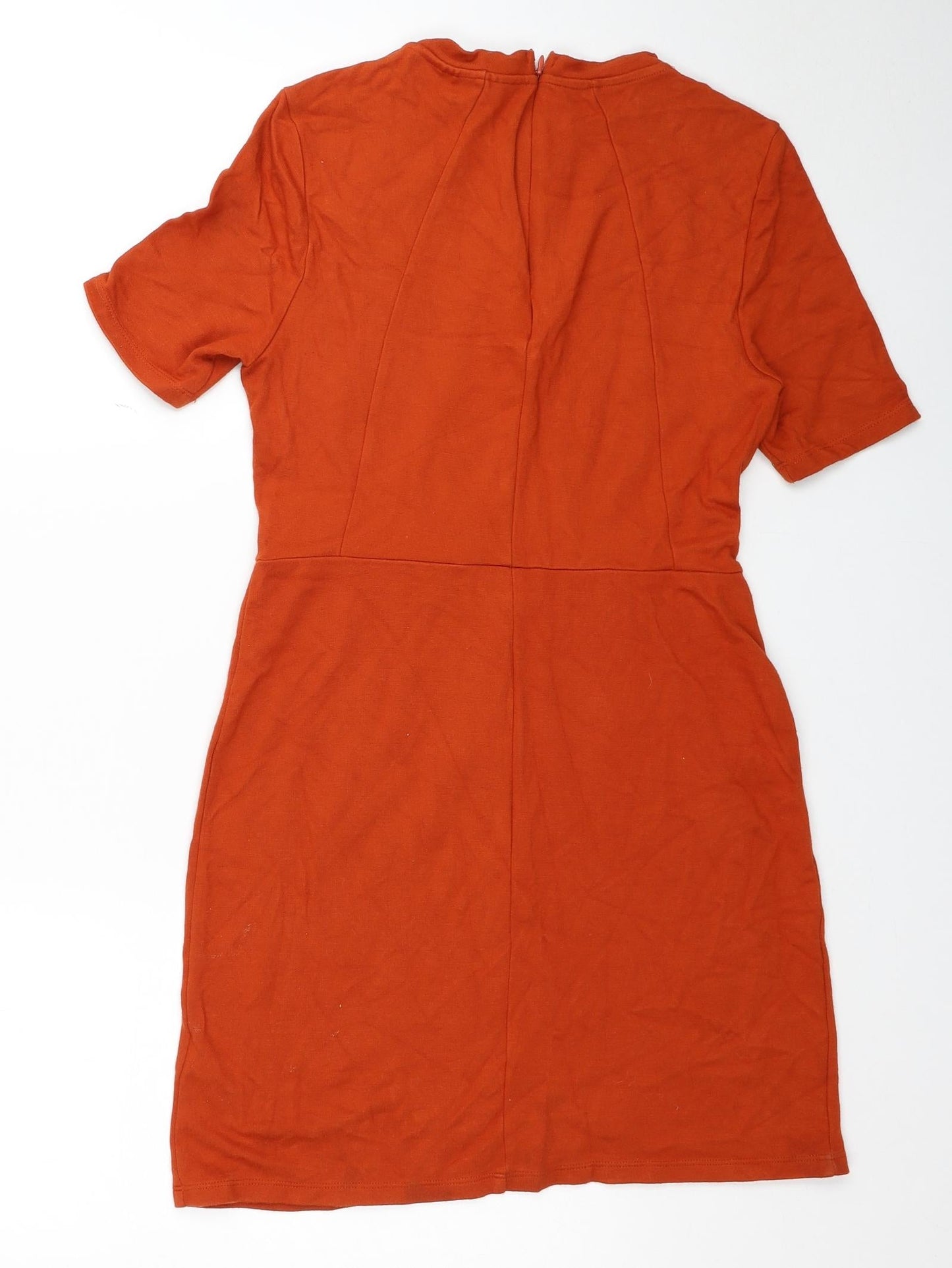 Topshop Womens Orange Viscose A-Line Size 10 Round Neck Zip