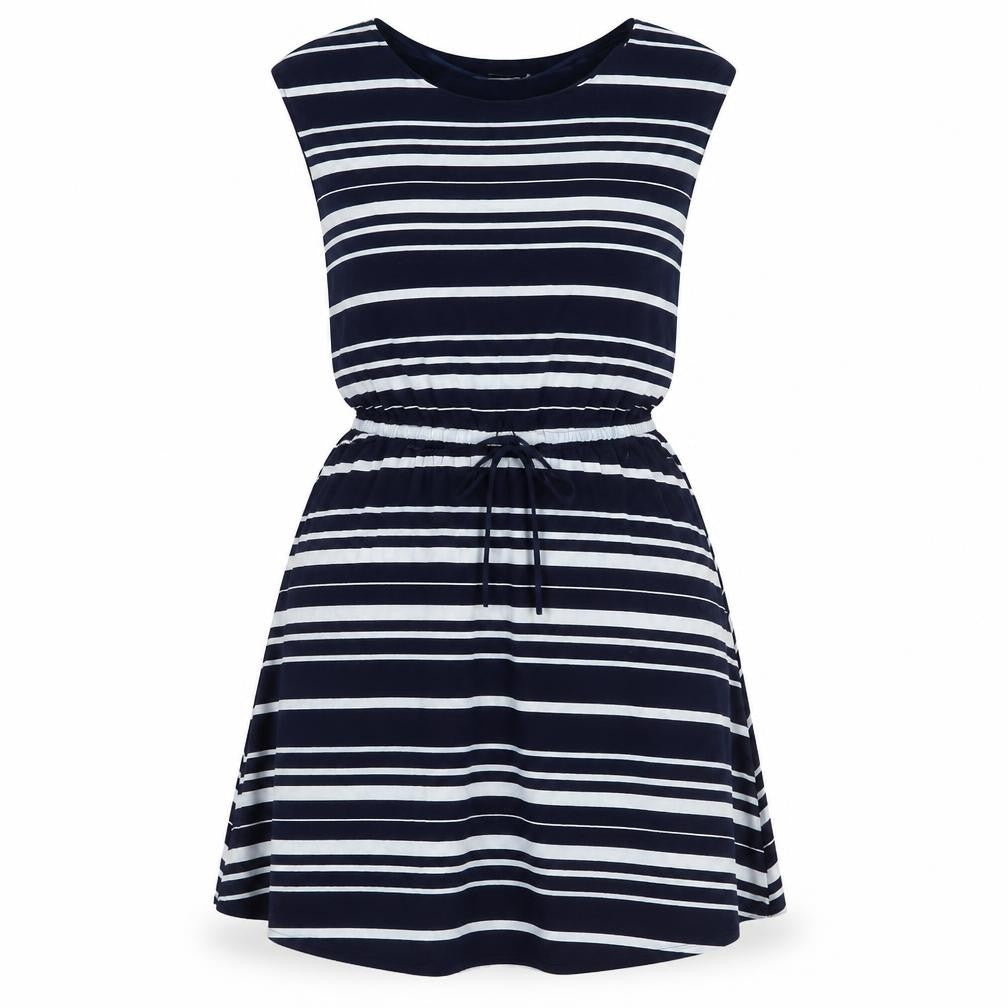Gap Womens Blue Striped Viscose Fit & Flare Size M Boat Neck Drawstring