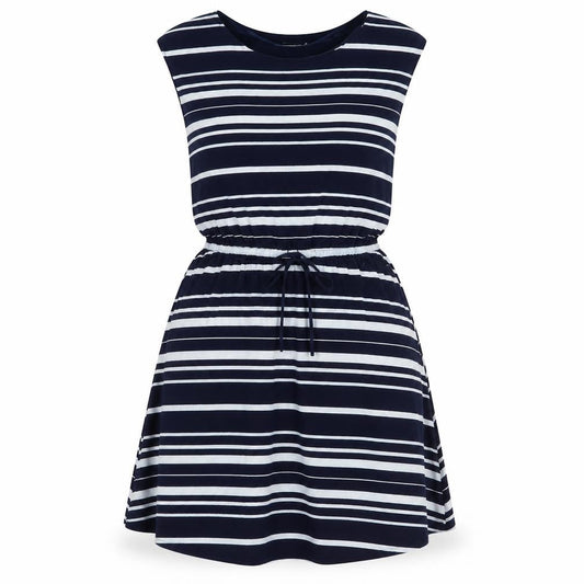 Gap Womens Blue Striped Viscose Fit & Flare Size M Boat Neck Drawstring