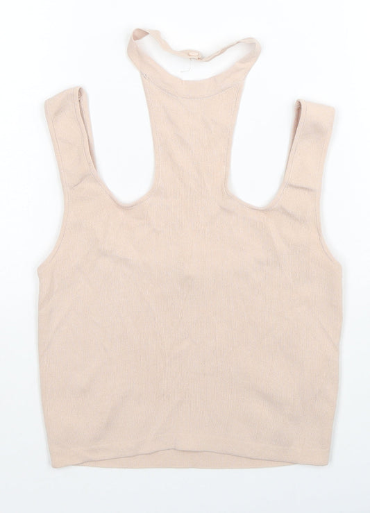 Zara Womens Beige Viscose Cropped Tank Size S Halter