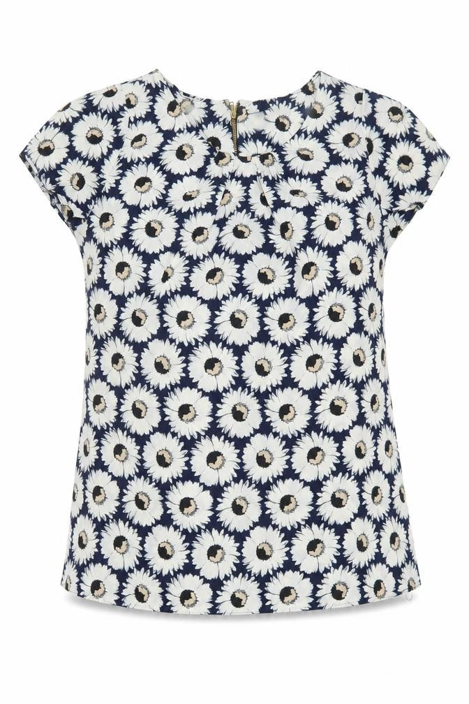 K&D London Womens Blue Floral Polyester Basic Blouse Size 8 Round Neck