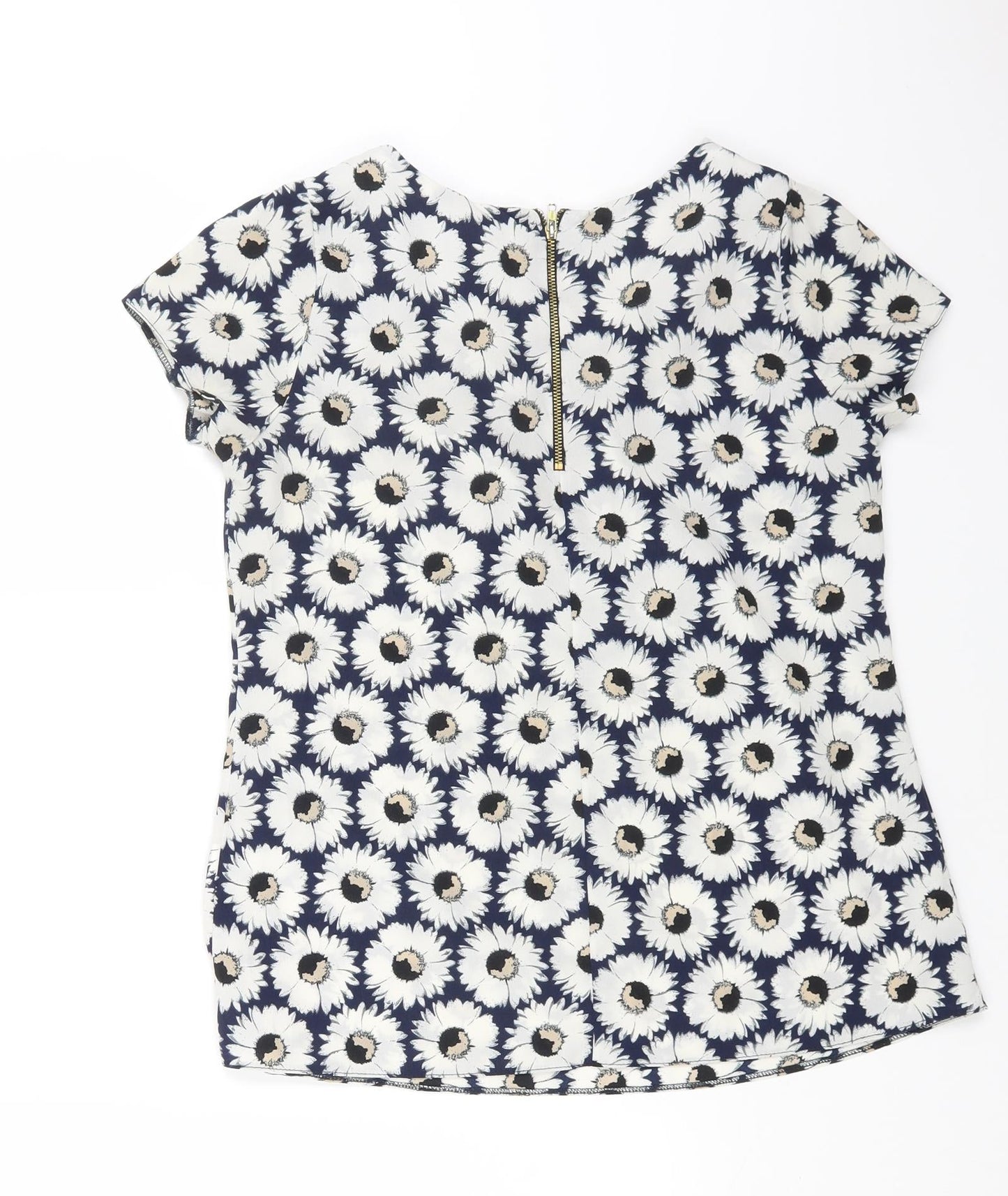K&D London Womens Blue Floral Polyester Basic Blouse Size 8 Round Neck