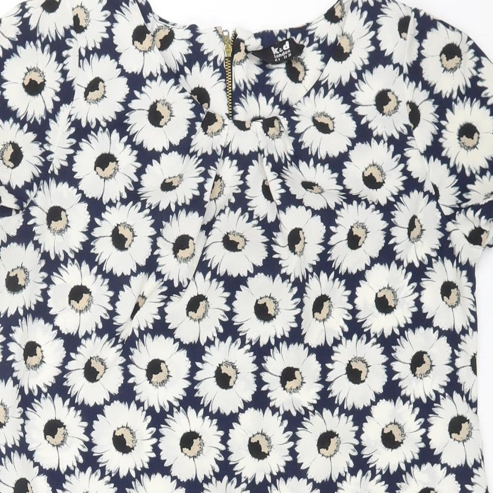 K&D London Womens Blue Floral Polyester Basic Blouse Size 8 Round Neck