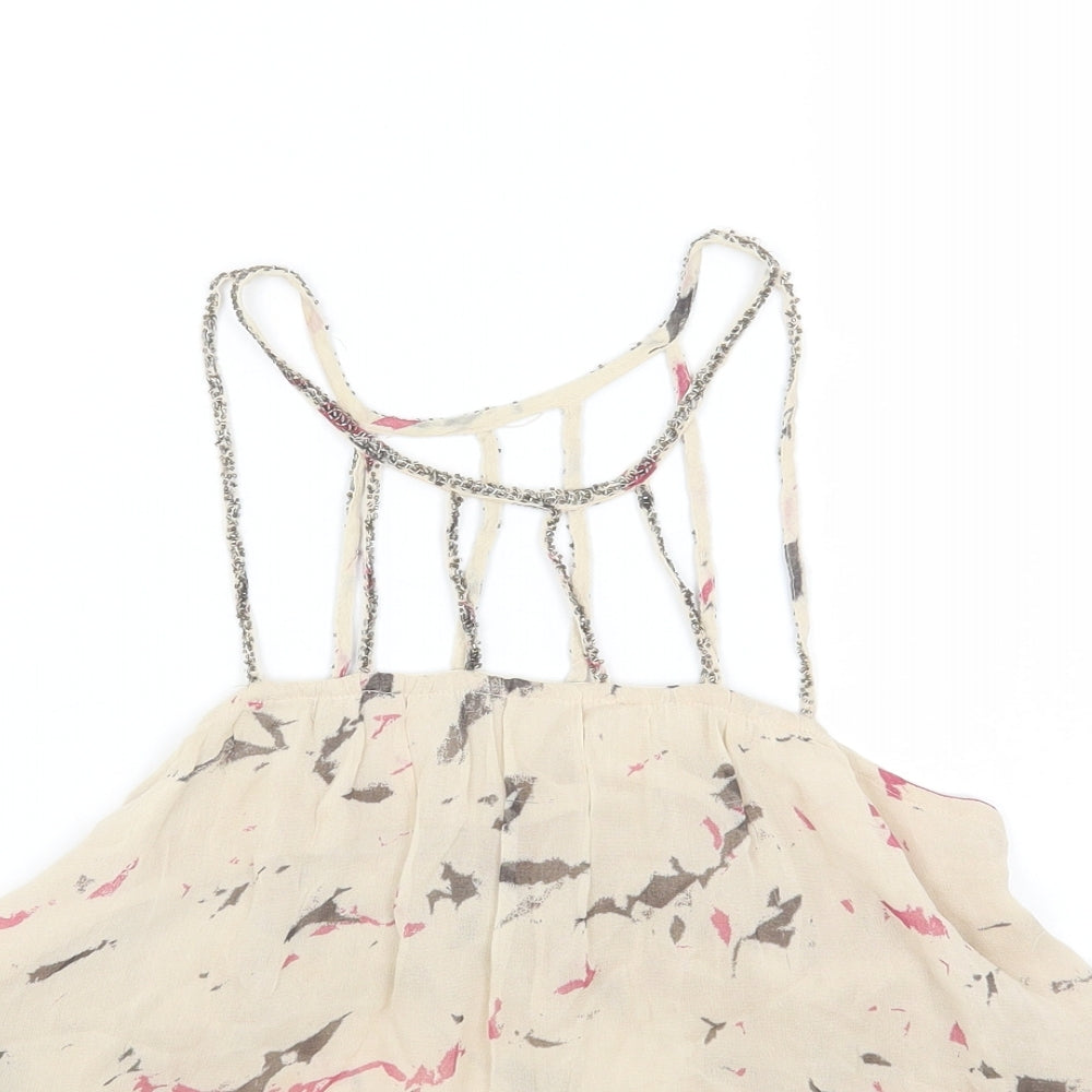 Preworn Womens Beige Geometric Polyester Cropped Tank Size 8 Halter