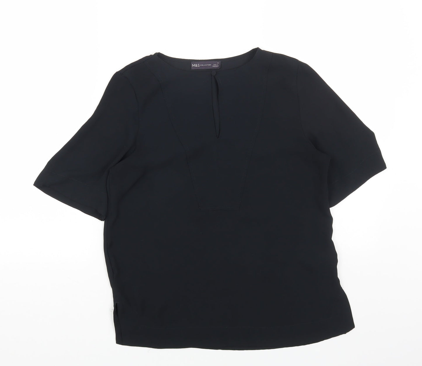 Marks and Spencer Womens Black Polyester Basic Blouse Size 6 Round Neck