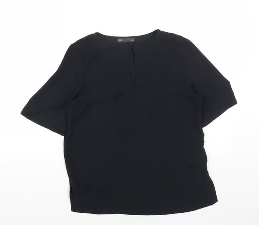Marks and Spencer Womens Black Polyester Basic Blouse Size 6 Round Neck
