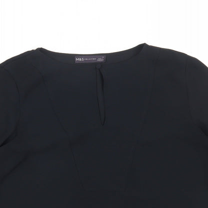 Marks & Spencer Womens Black Polyester Basic Blouse Size 6 Round Neck