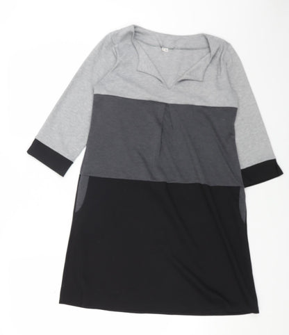 Womens Grey Colourblock Polyester A-Line Size S V-Neck Pullover