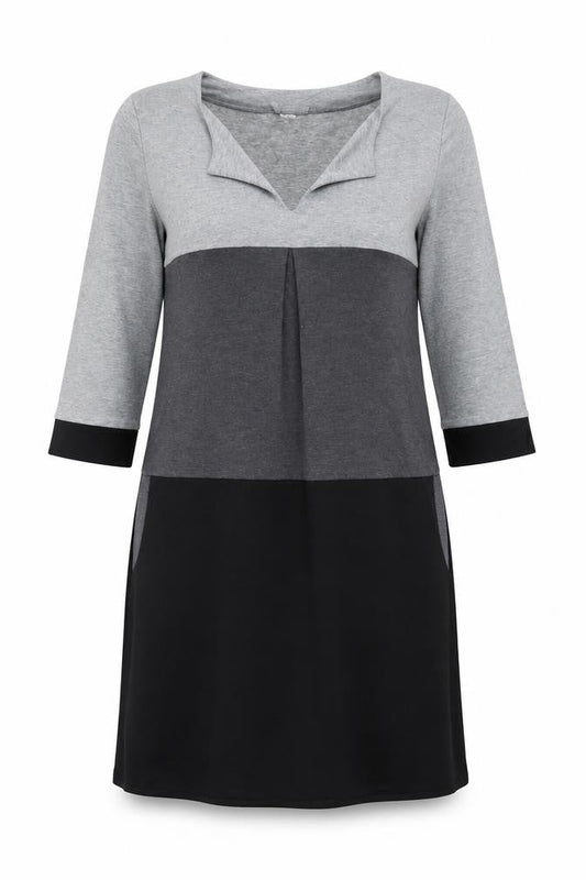 Womens Grey Colourblock Polyester A-Line Size S V-Neck Pullover