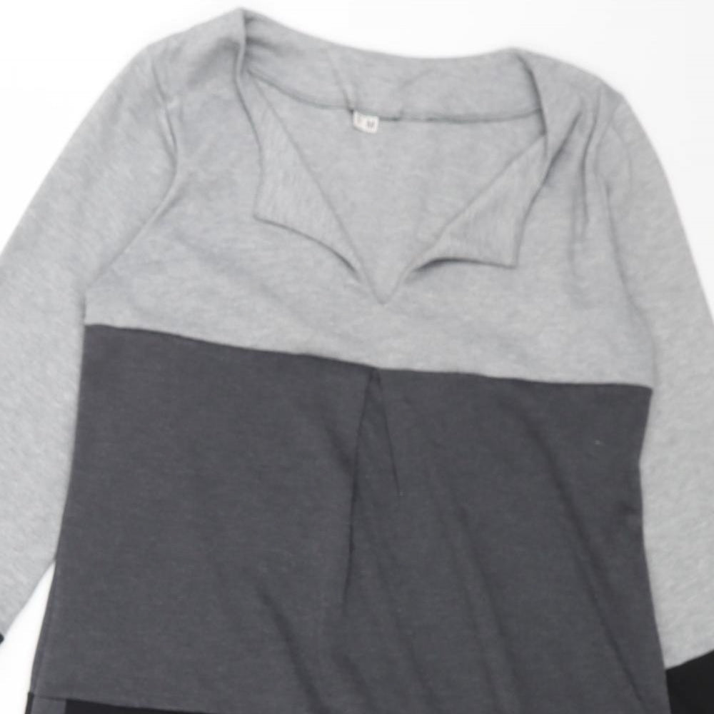 Preworn Womens Grey Colourblock Polyester A-Line Size S V-Neck Pullover