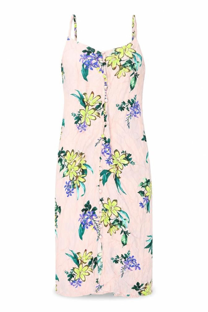TU Womens Pink Floral Viscose Slip Dress Size 8 Scoop Neck Button