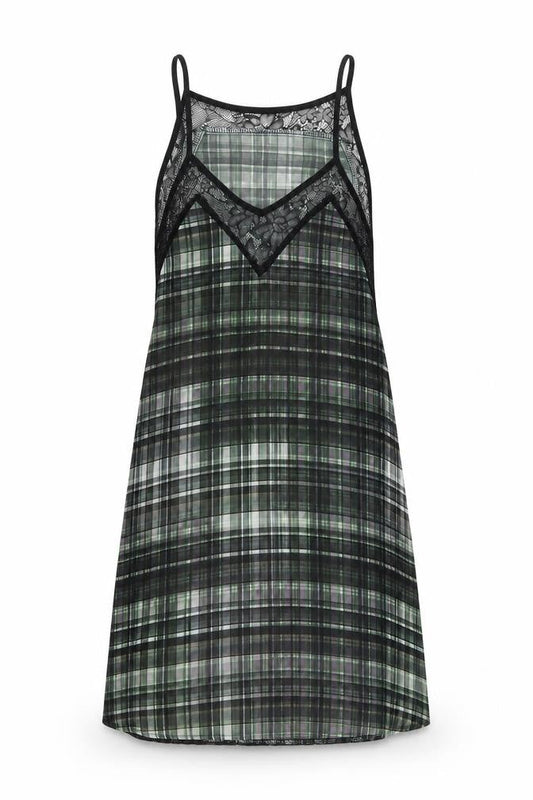 Womens Grey Check Polyester Slip Dress Size XS V-Neck Pullover - Lace Detail
