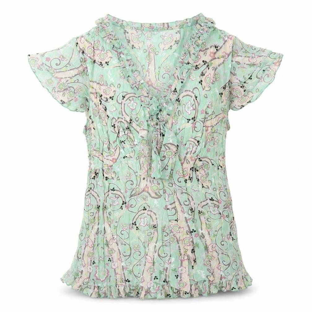 Violet & Claire Womens Green Geometric Polyester Basic Blouse Size S V-Neck