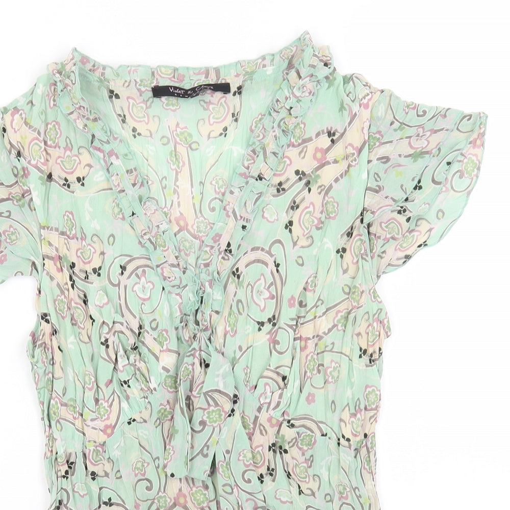 Violet & Claire Womens Green Geometric Polyester Basic Blouse Size S V-Neck