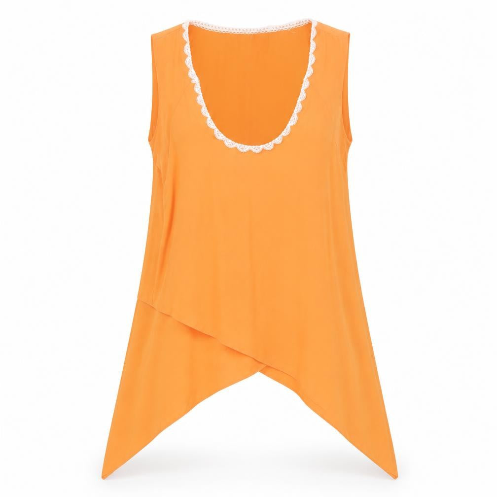 Julien Macdonald Womens Orange Polyester Basic Blouse Size 12 Scoop Neck - Asymmetric